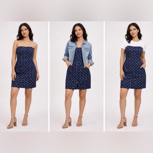 RACHEL Rachel Roy Navy Strapless Printed Mini Dress with Light Blue Motif - Picture 3 of 6